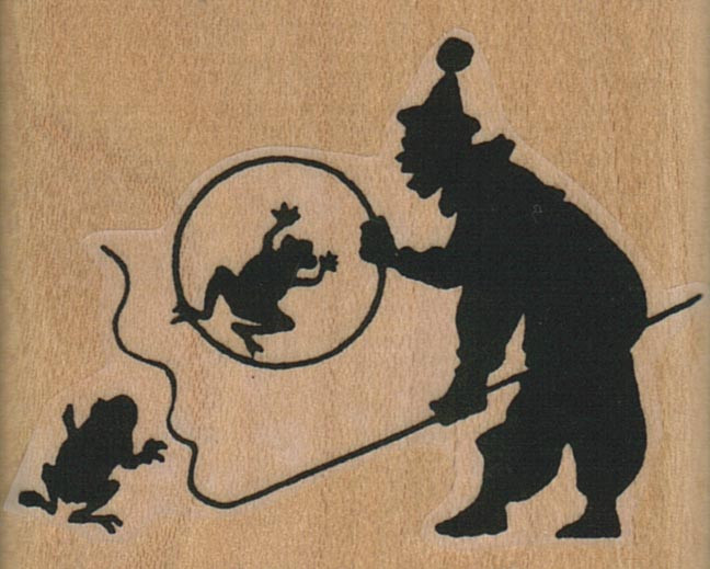 Clown & Jumping Frogs 2 1/4 x 1 3/4" Mounted Rubber Stamp, Clown Stamp