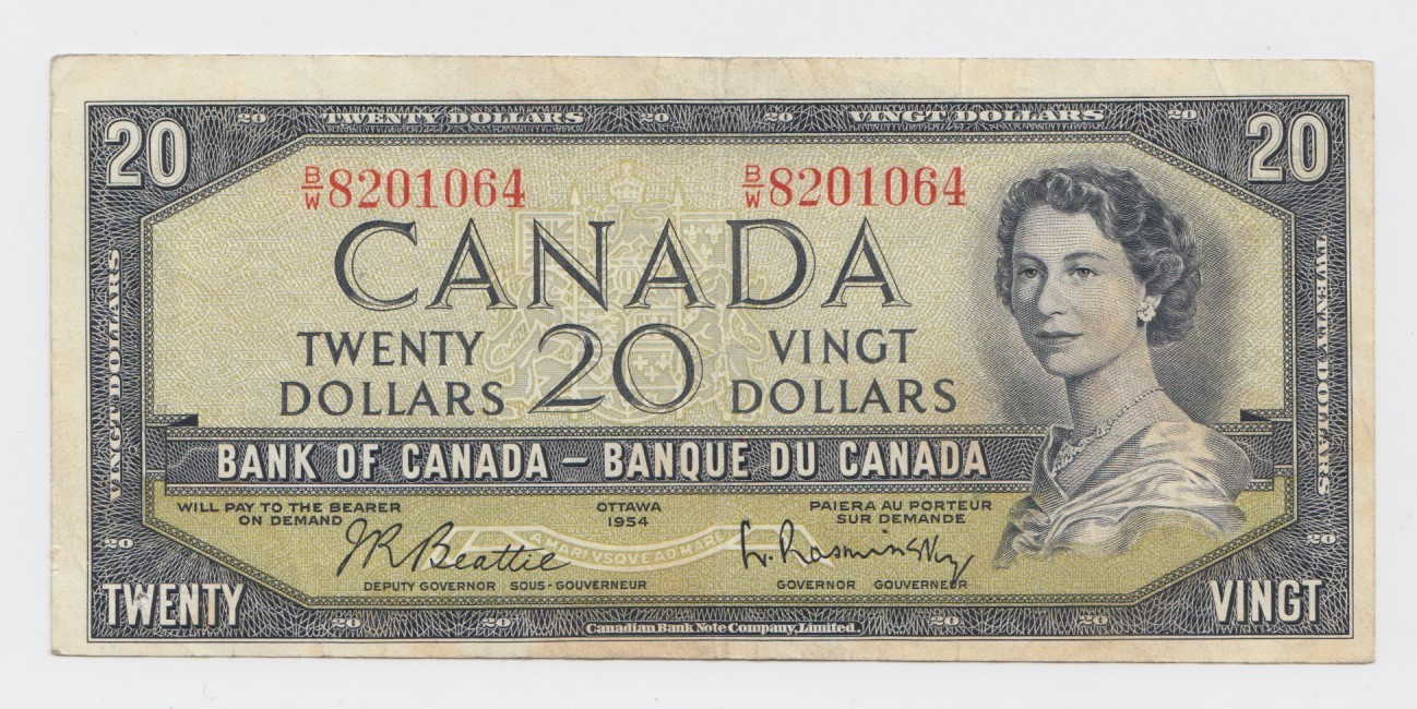 1954 Bank of Canada $20  B/W8201064 VF