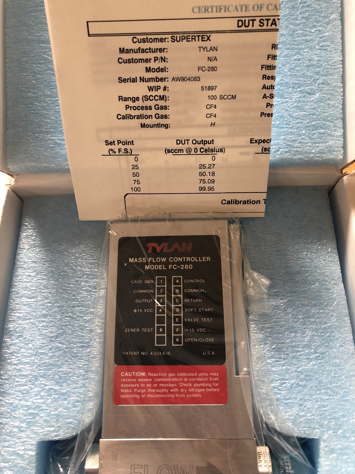 Tylan MFC FC-280, CF4 100Sccm, Refurbished with Certifications