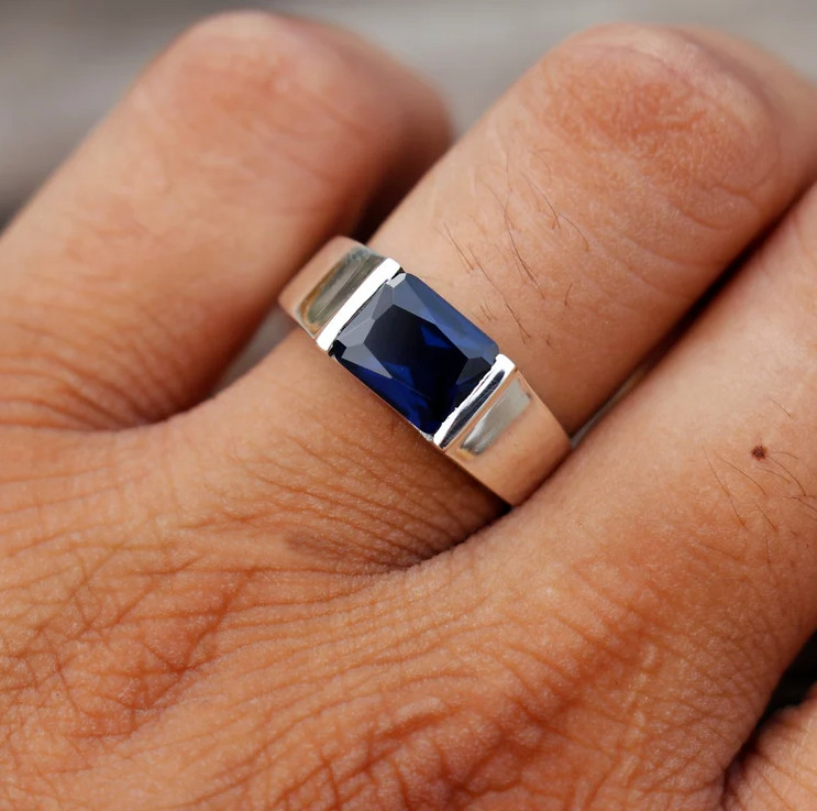 Blue sapphire Ring Wedding Anniversary Engagement Ring Gift 925 Solid Silver