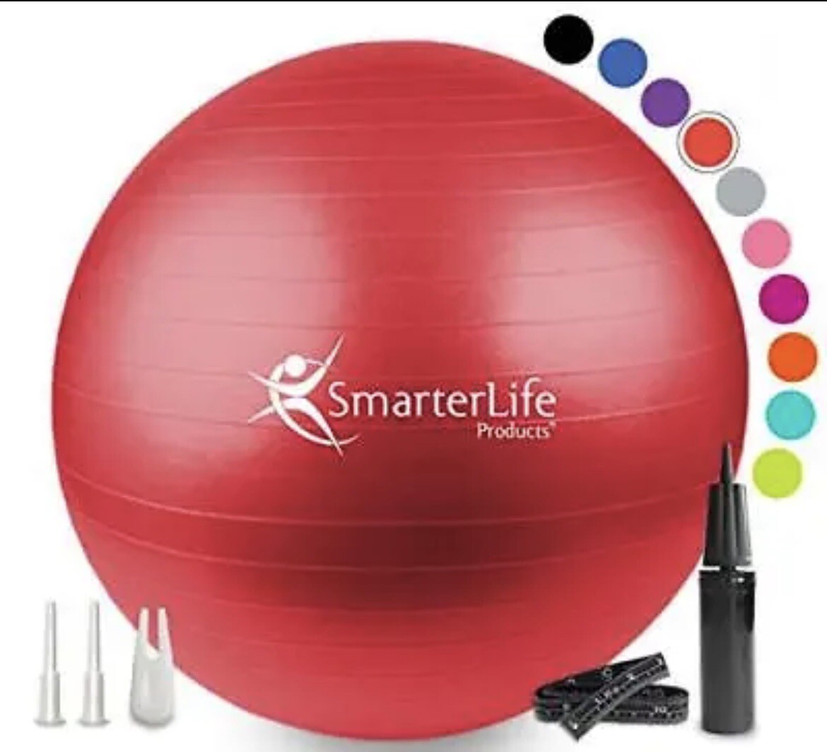 SmarterLife Workout Exercise Ball for Fitness, Yoga, Balance, 45 cm Red