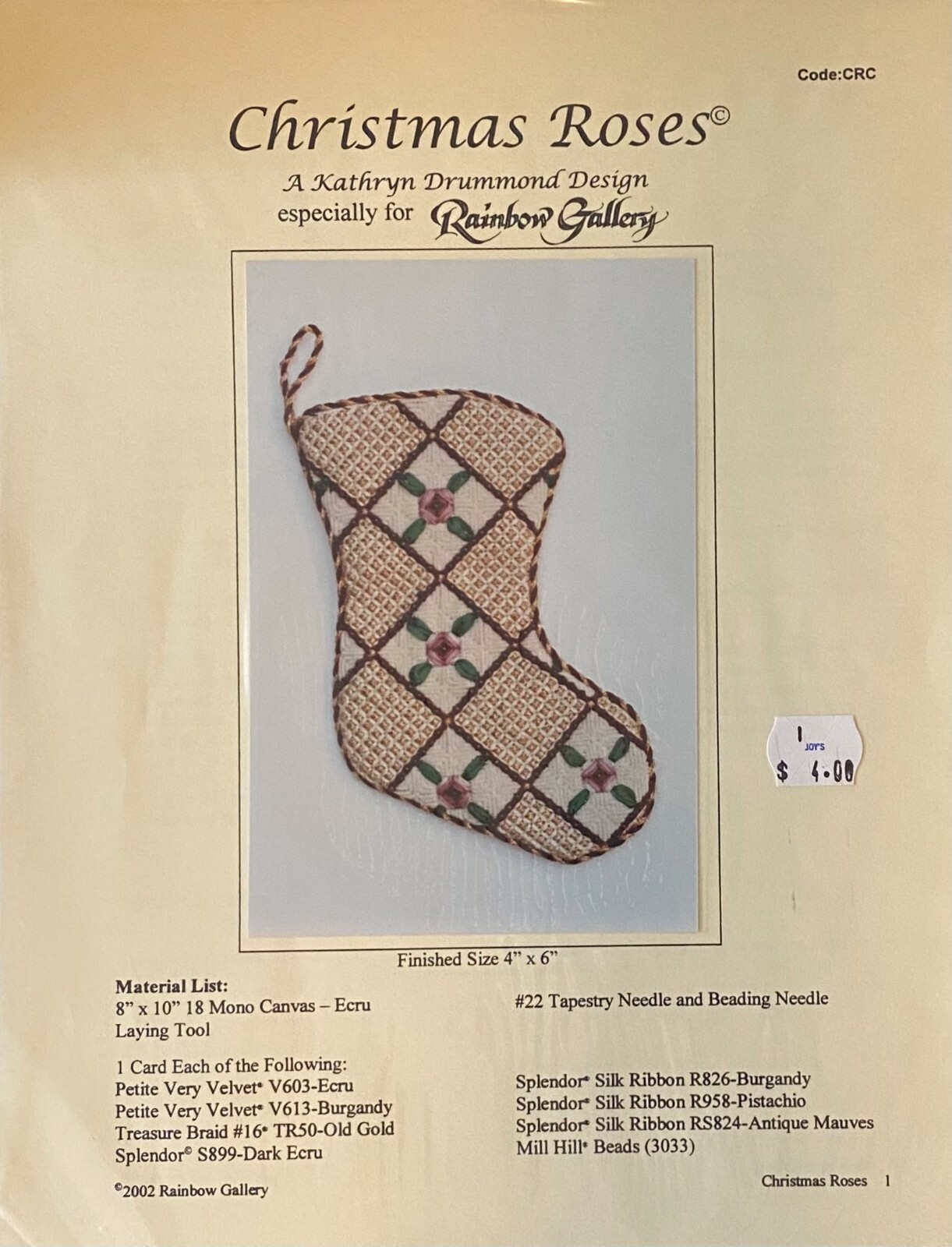 Needlepoint - Rainbow Gallery, Christmas Roses  FREE SHIPPING