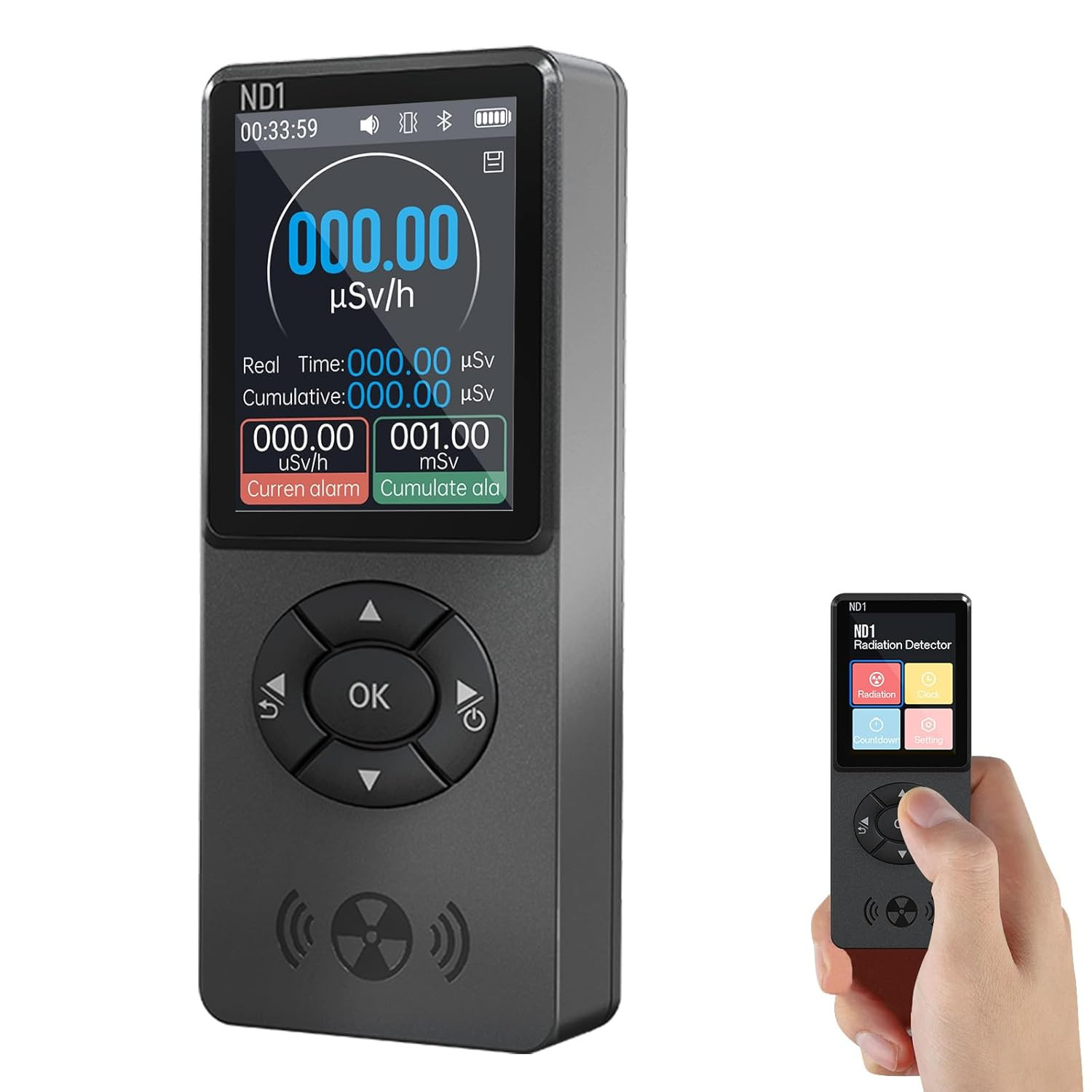 Portable Geiger Counter - Rechargeable Radiation Detector with LCD Display