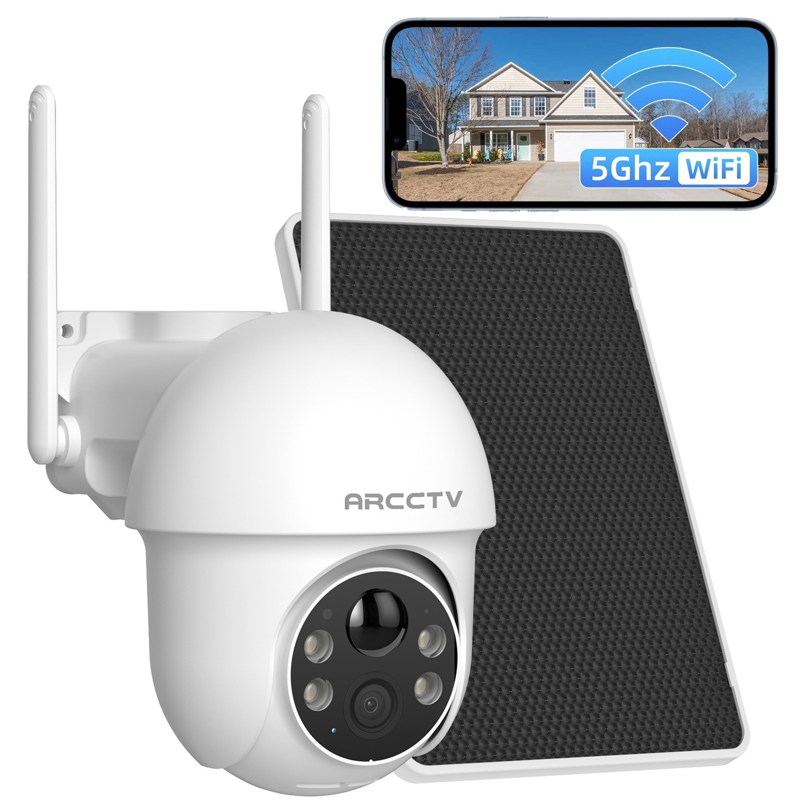 4MP HD Outdoor Wireless WiFi CCTV 360° PTZ Solar Battery Powered Security Camera