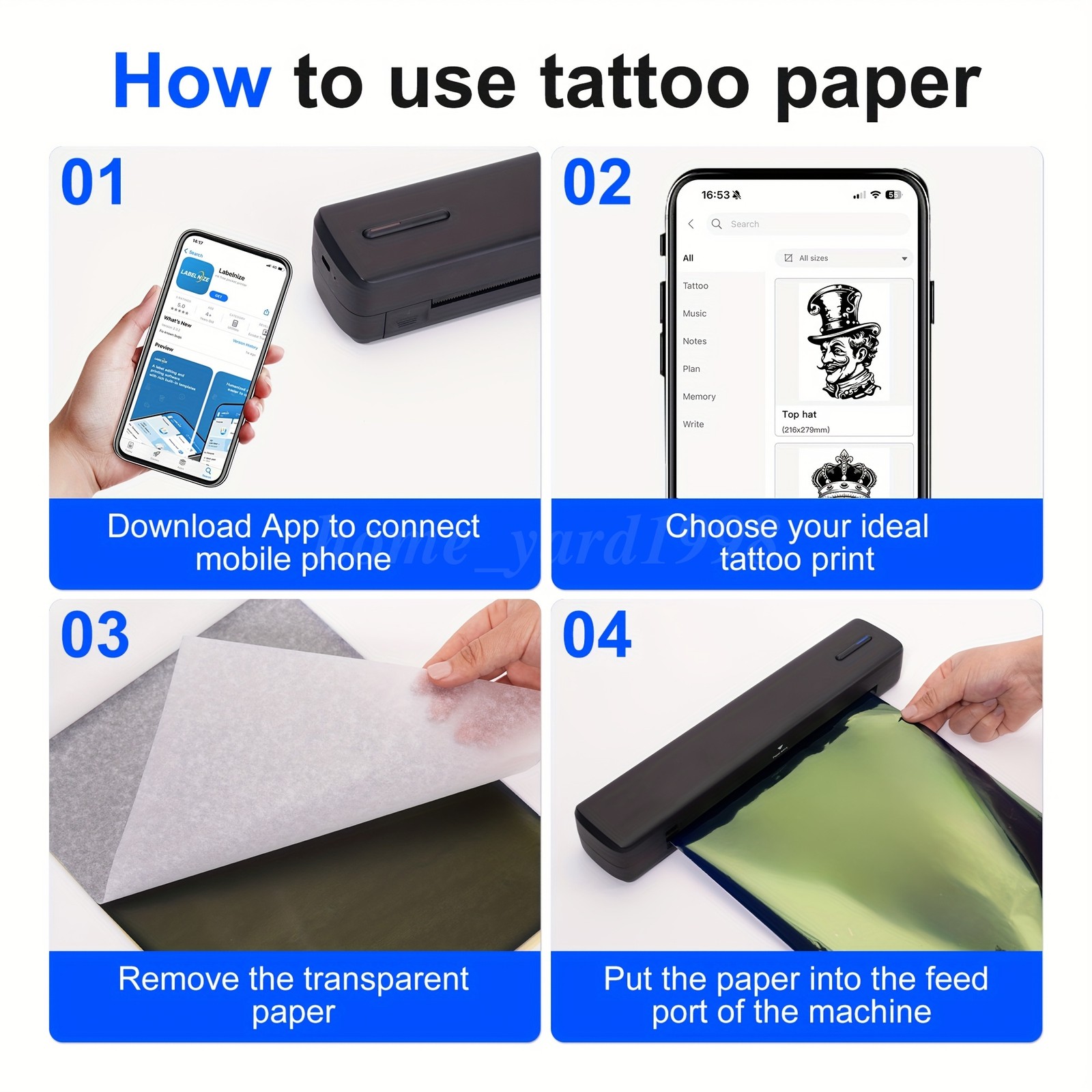 Support A4 Portable Printer Wireless Inkless thermal Printer Bluetoothe Black