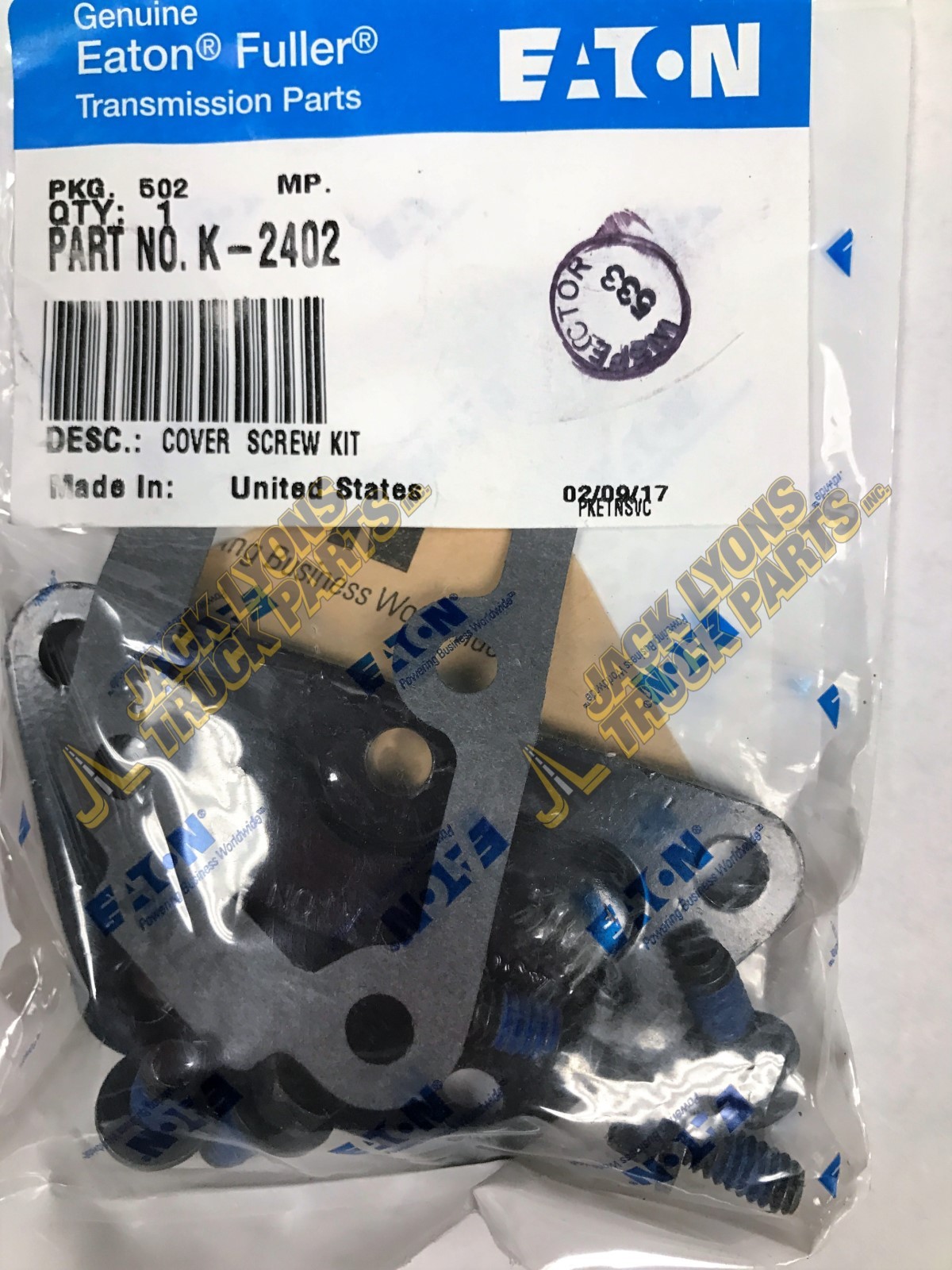 K2402 Genuine Eaton Fuller Bypass Cover Screw Kit - New OEM K-2402
