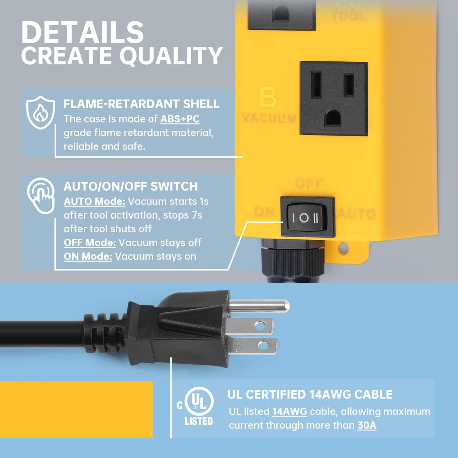 Automatic Vacuum Switch with Auto/On/Off Control, Smart Current Sensing
