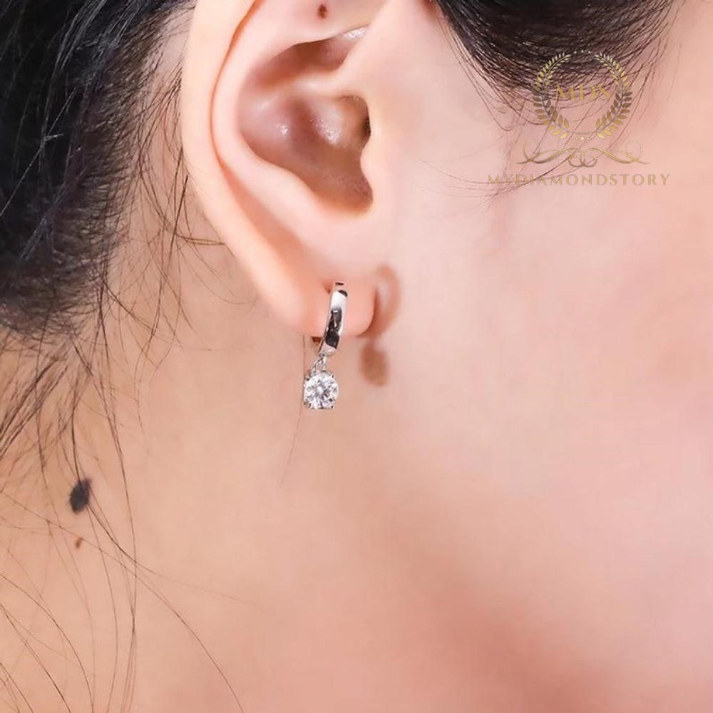 Solid 14K White Gold Moissanite Drop/Dangle Earrings 2 Carat Round Brilliant Cut