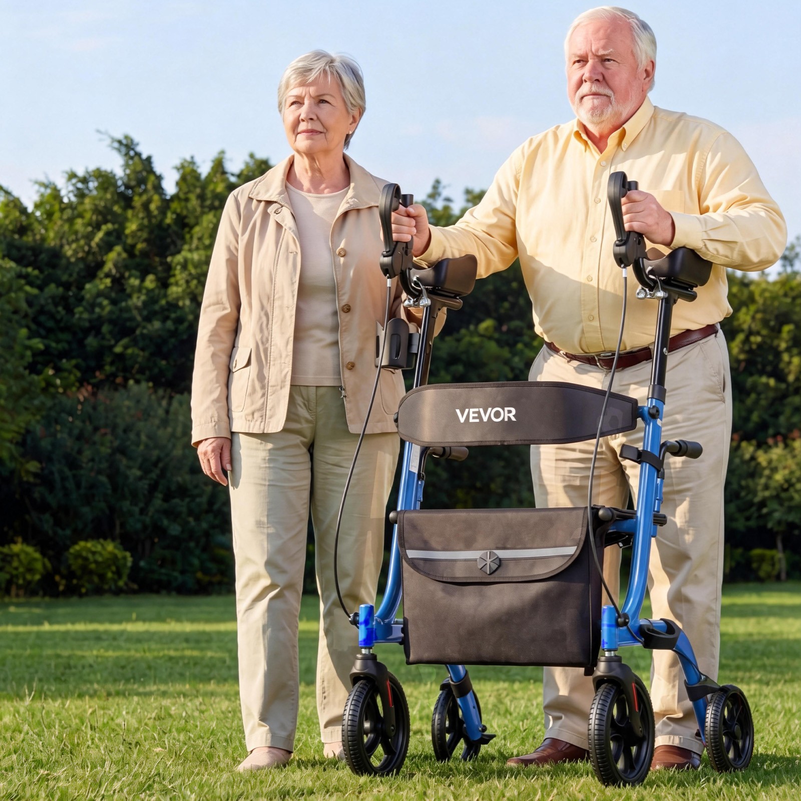 VEVOR Rollator Walker for Seniors Foldable Rolling Walker with PU Solid Wheels