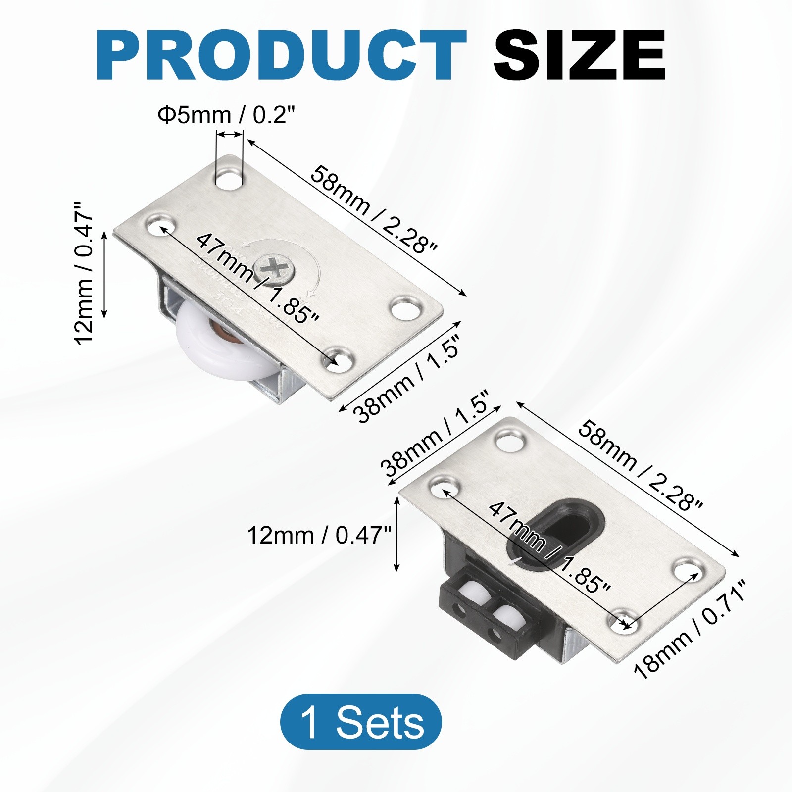 1Set Sliding Cabinet Hardware, 388 Top Bead Pulleys Track Set, Silver