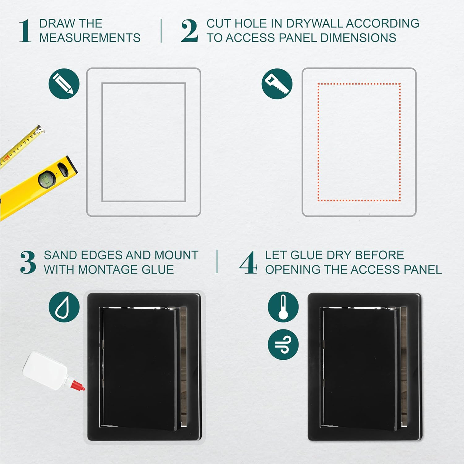 6" X 8" Black Plastic Access Panel - Drywall Wall Access Door for Plumbing, Elec