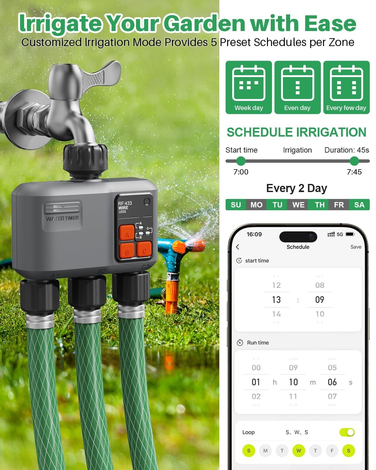 Johgee WiFi Sprinkler Timer 3 Zone, 984ft Range Smart Water Timer Garden Hose