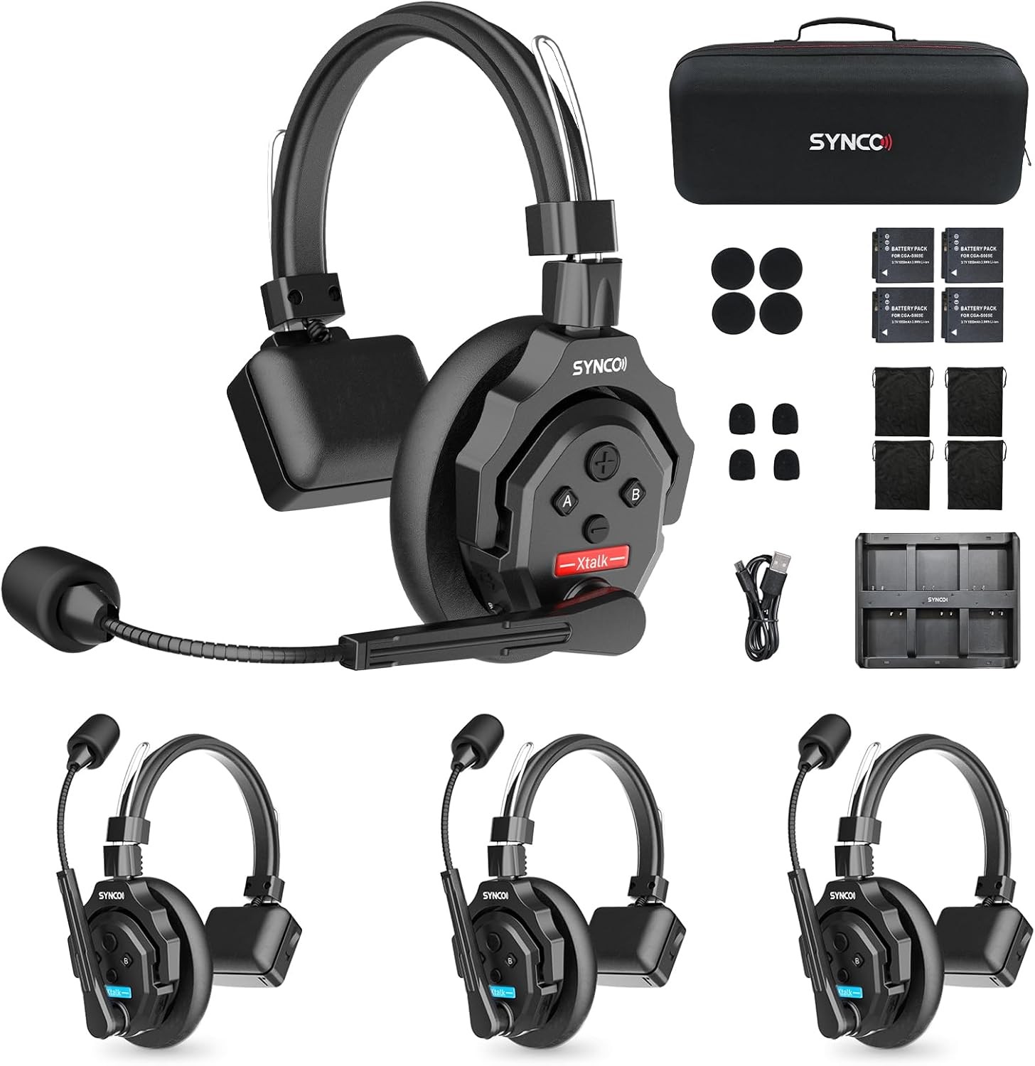 SYNCO XTALK Wireless Intercom Headset Team Communication System Full Duplex 4PCS
