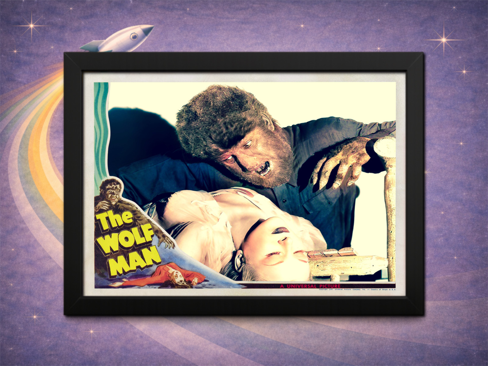 Framed The Wolf Man – Colorized Attack Scene Evelyn Ankers Classic Horror Print