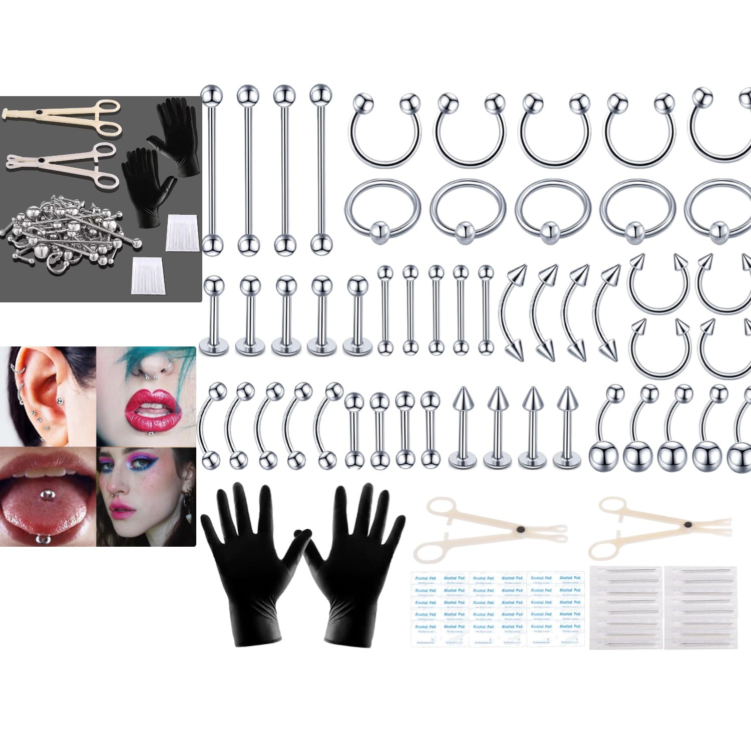 Professional-Grade 104PCS Piercing Kit with Jewelry Styles for Every Piercing