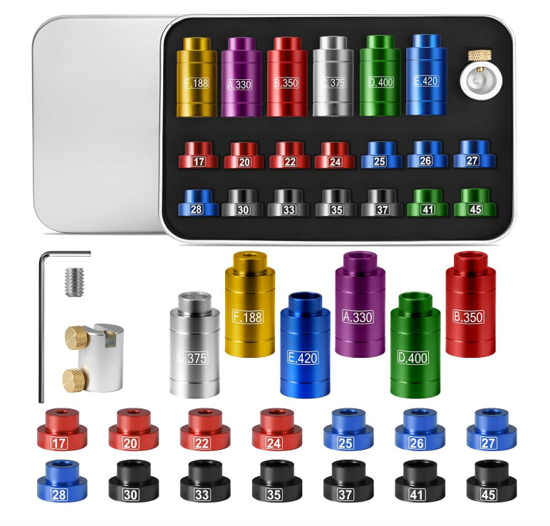 Bullet and Headspace Gauge Comparator Kit with 6 Bushings & 14 Inserts, Heads