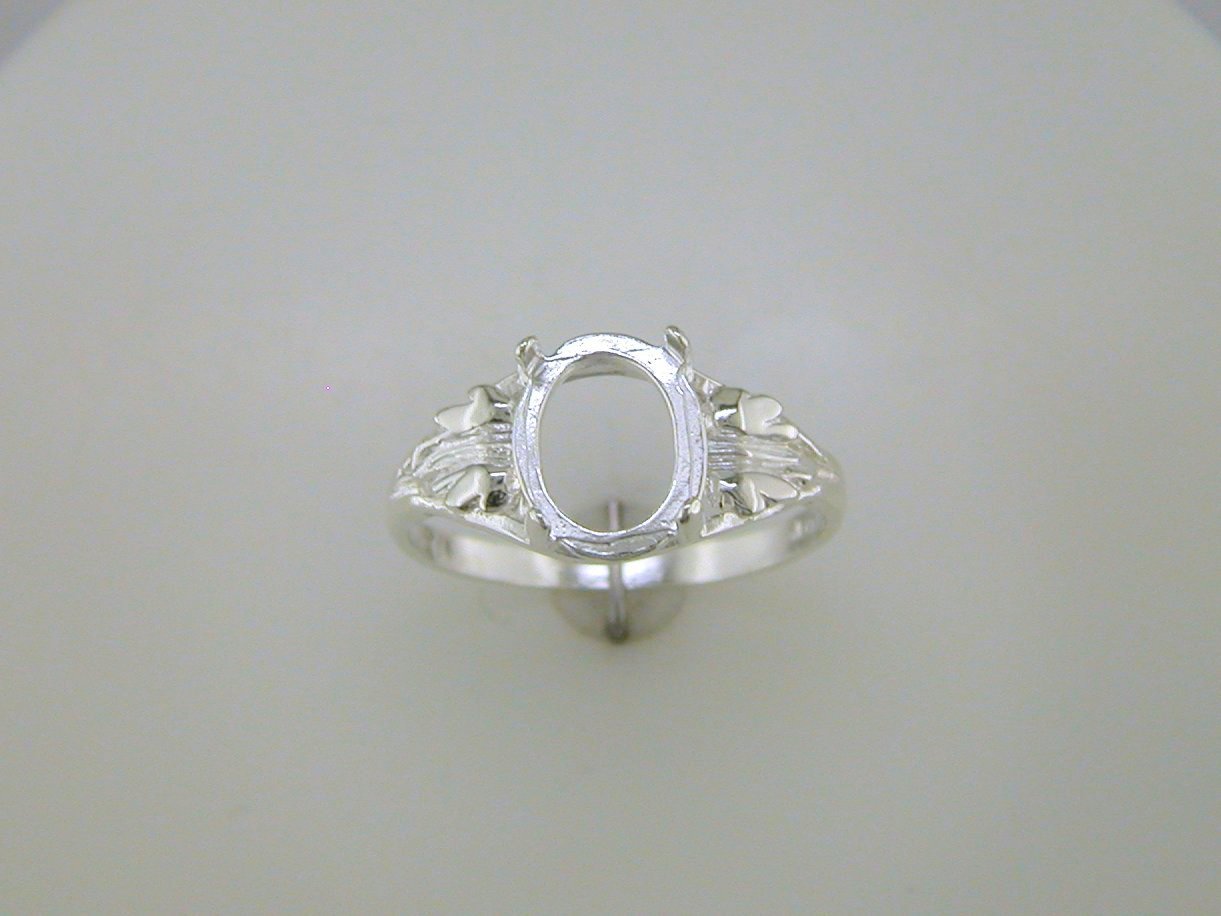 (10x8 - 12x10 mm) Oval Cabochon Solitaire Leaf Ring Setting Sterling Silver