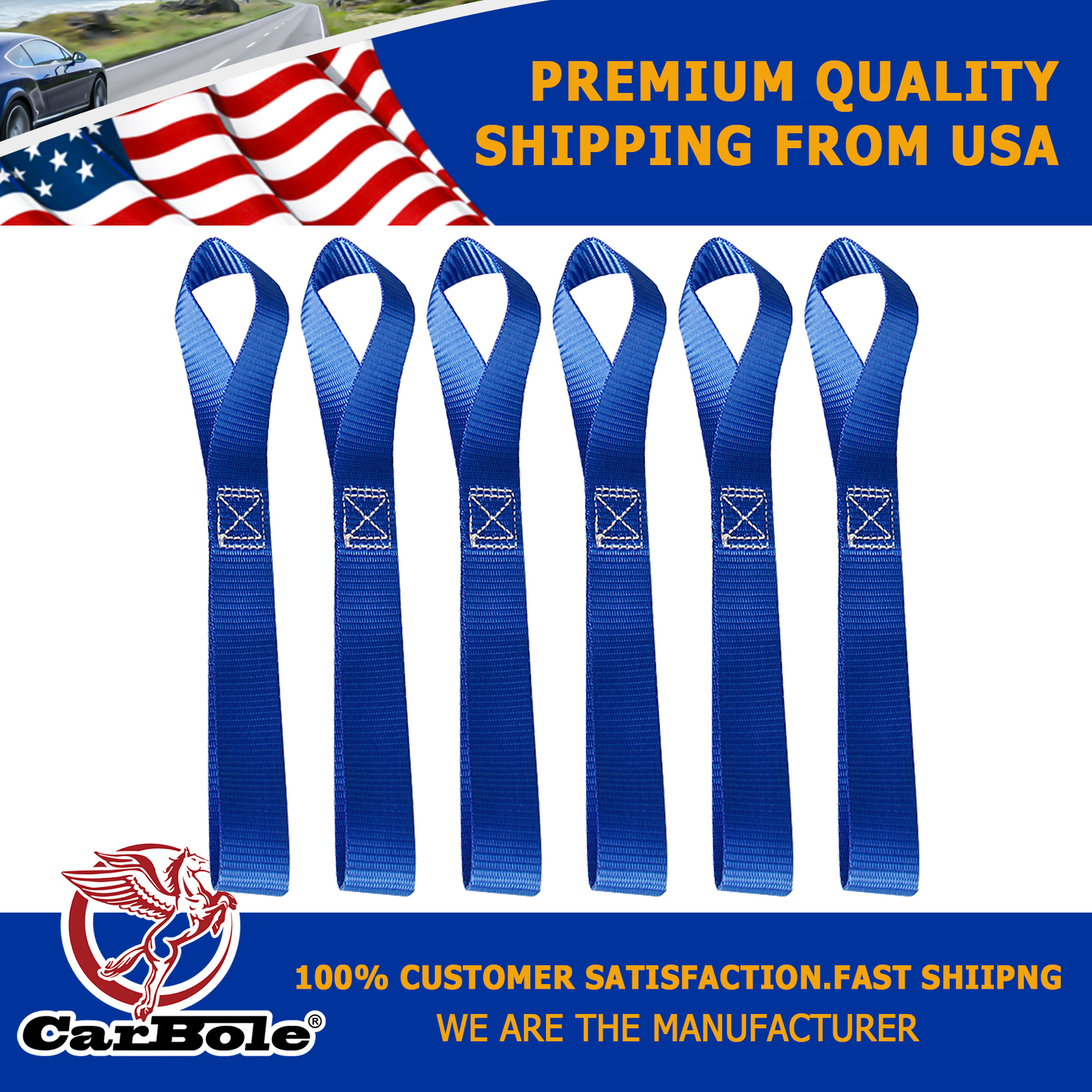 6x Soft Loop Motorcycle Tie Down Straps Heavy Duty Tiedown Loops 4500Lbs for ATV