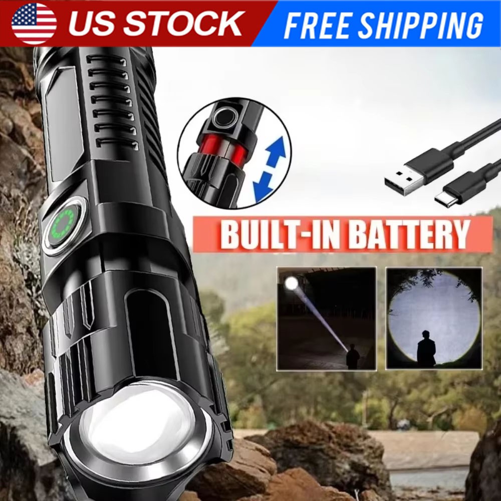 Mini Rechargeable LED Flashlight Tactical Police Super Bright Torch Zoomable US