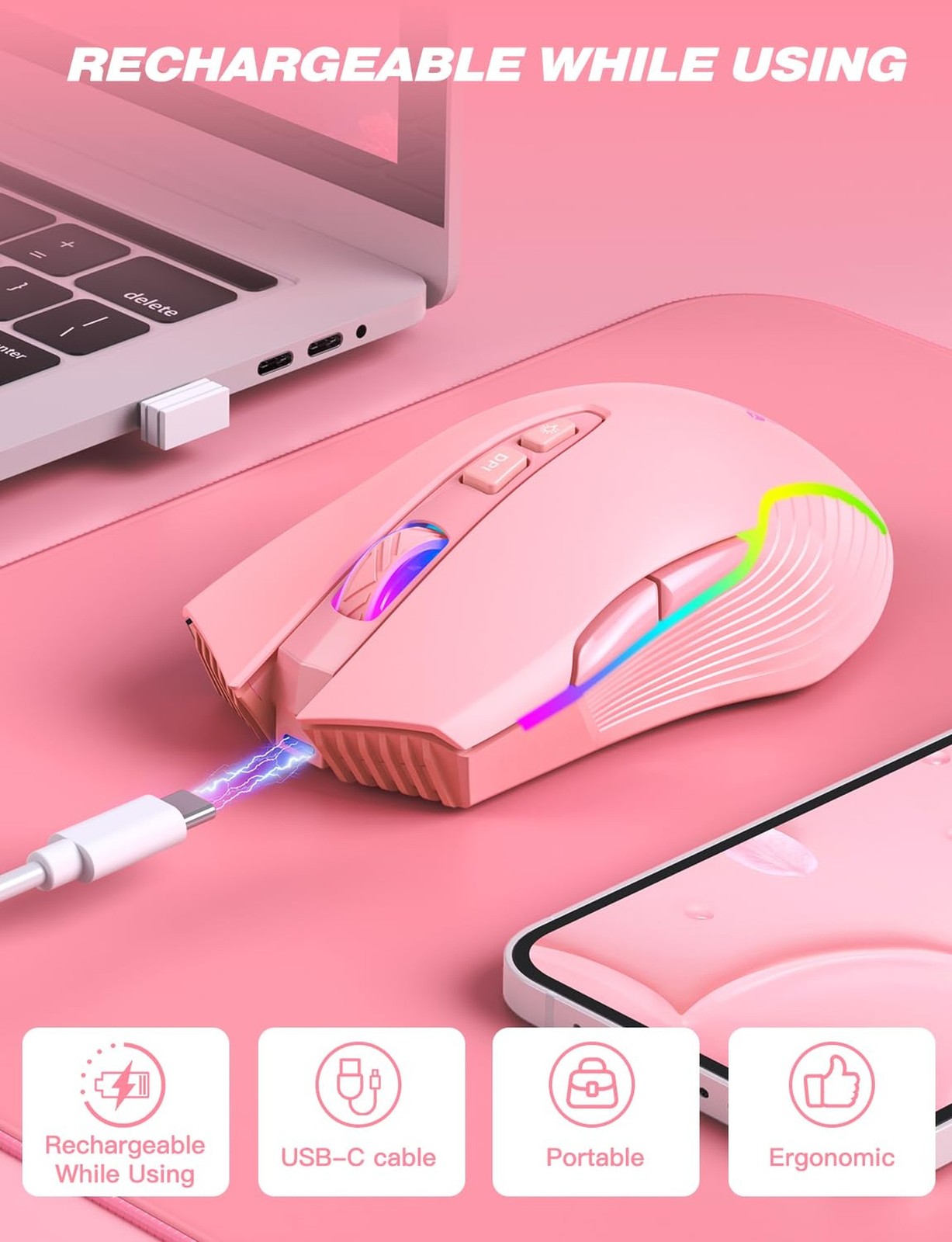 Computer Mouse, Ergonomic Optical Mice with RGB Backlit, 6 Adjustable DPI, US...