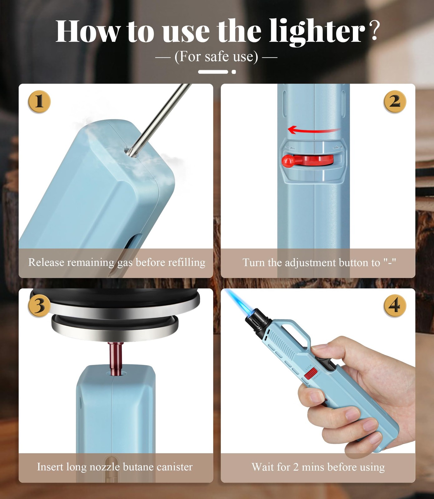 4 Pack of Torch Lighter, Windproof & Adjustable Jet Flame, with Visible Windo...