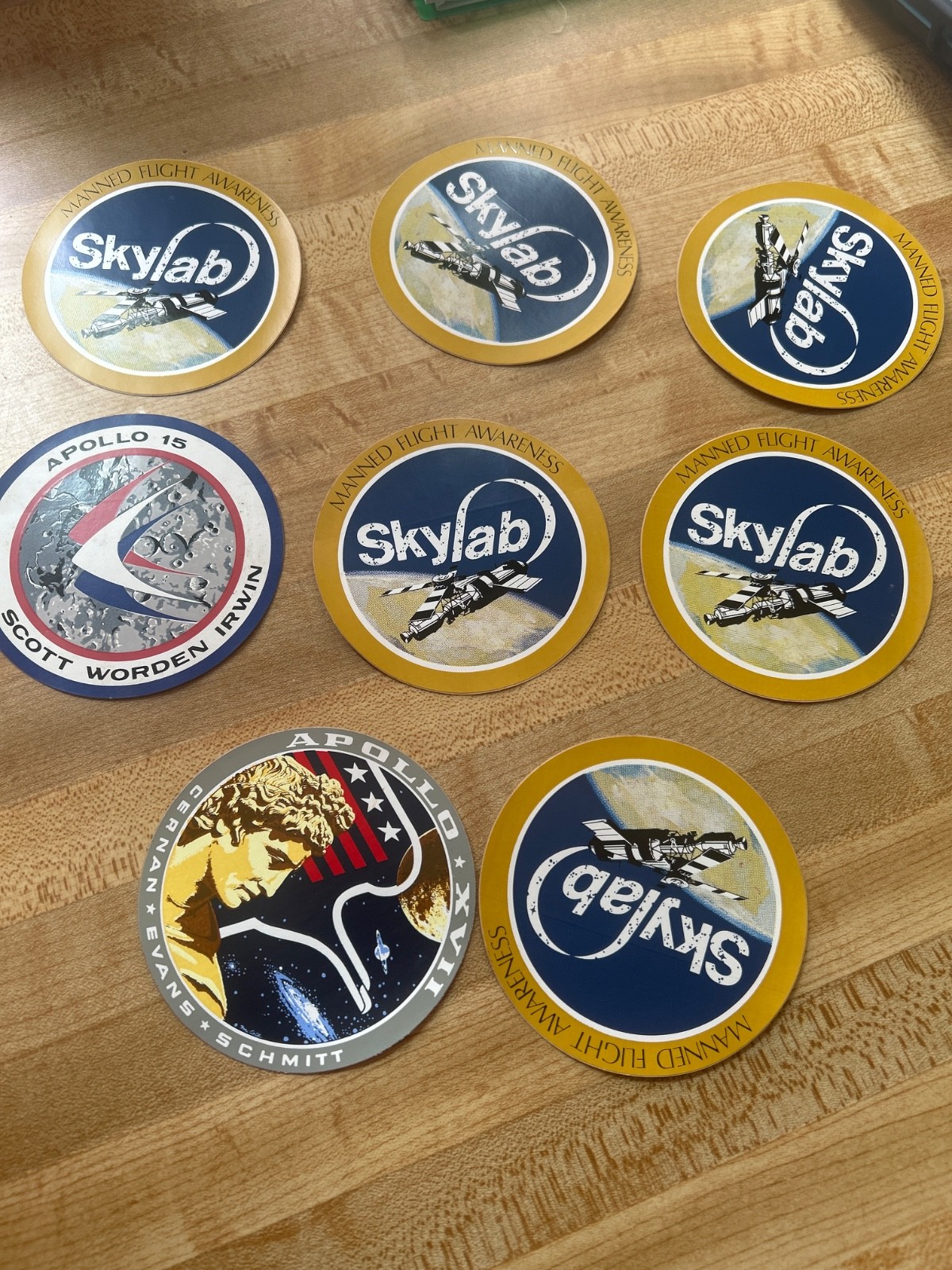 Vintage NASA Space Station Skylab "Manned Flight Awareness" 3" Stickers 8 PACK
