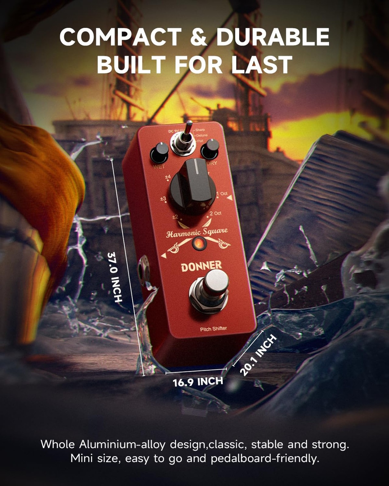 Donner Octave Guitar Pedal, Harmonic Square Digital Octave Mini Pedal Pitch S...