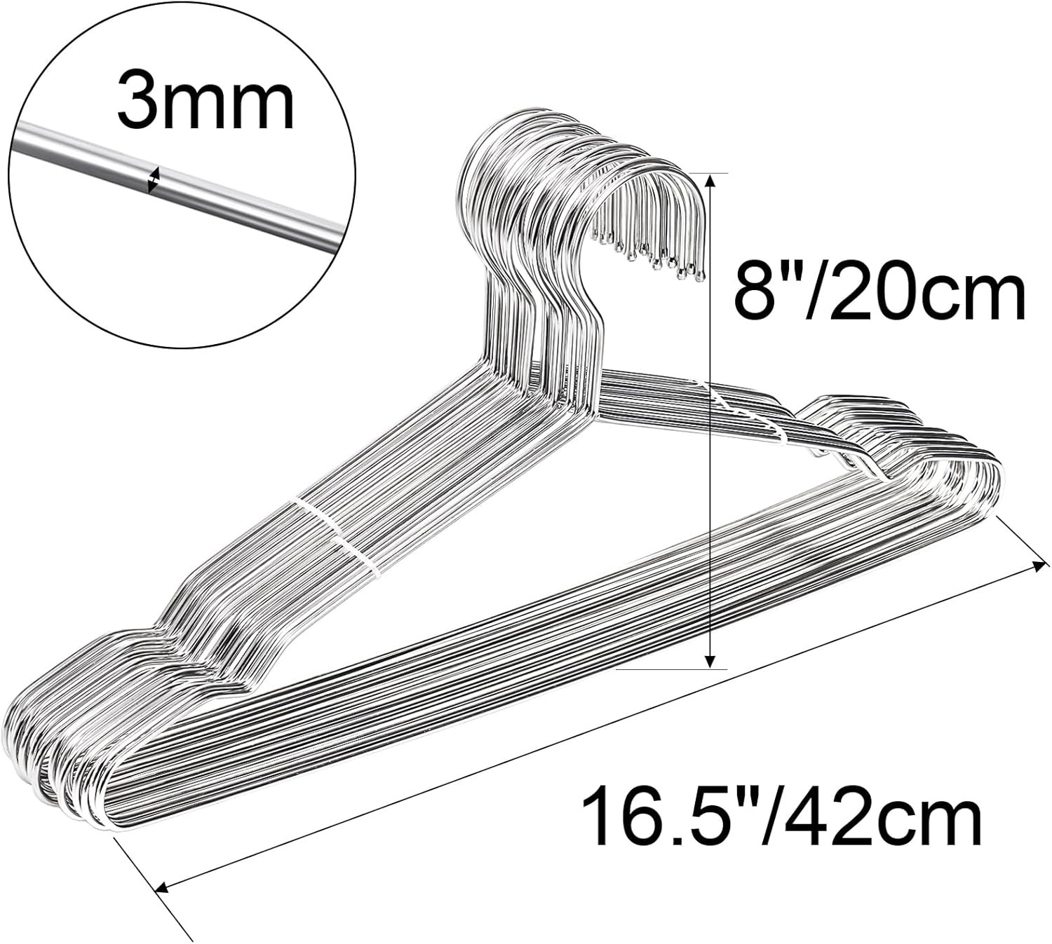 50 Pack Stainless Steel Strong Wire Metal Hangers Clothes Hangers 16.5"/42Cm