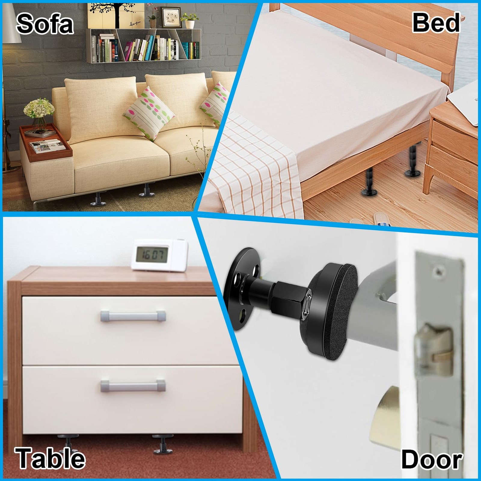 4PCS Bed Frame Anti-Shake Tool,Black Adjustable Threaded Headboard Stoppers,P...