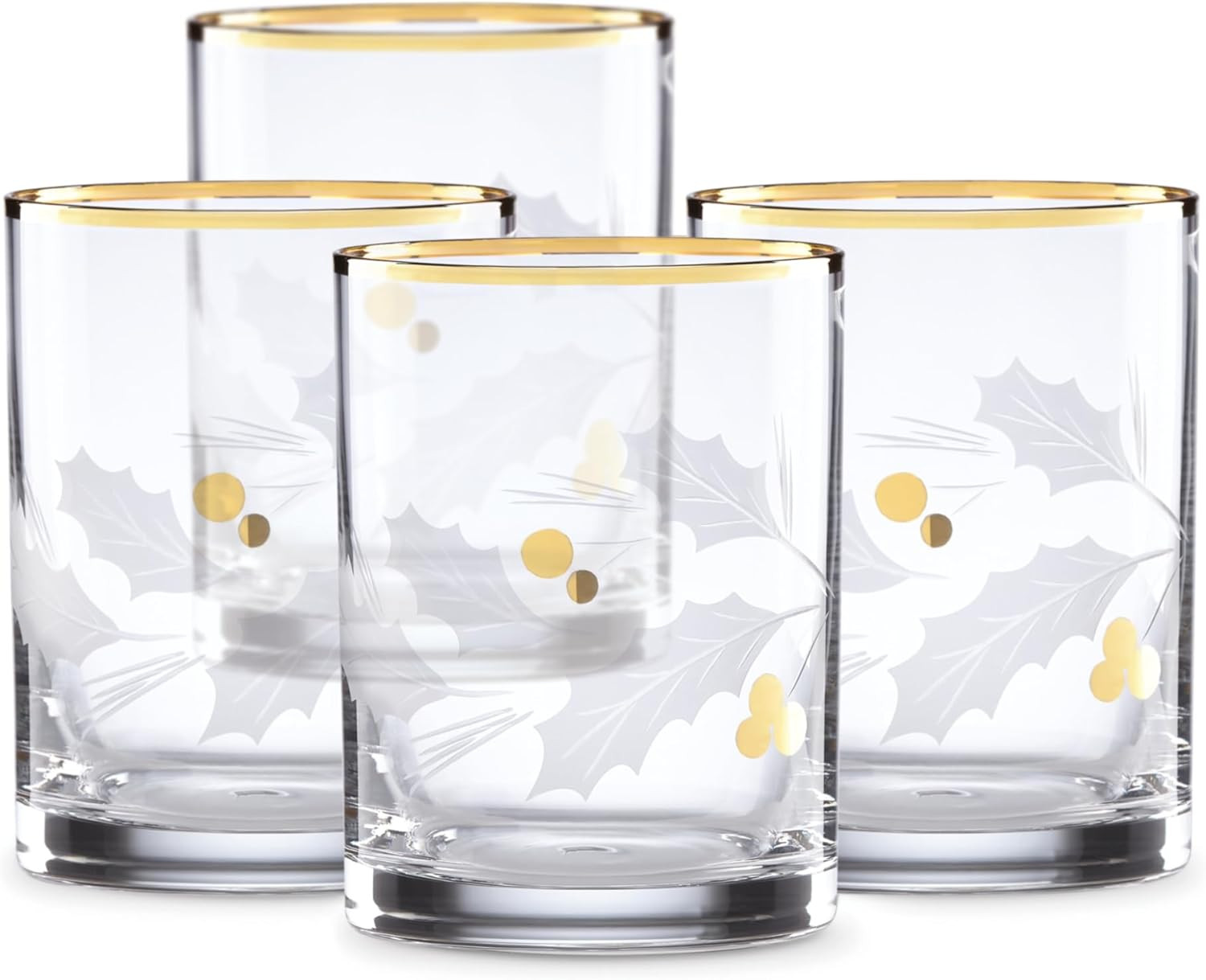 886861 Holiday Gold 4-Piece Double Old Fashioned Set, Christmas Theme
