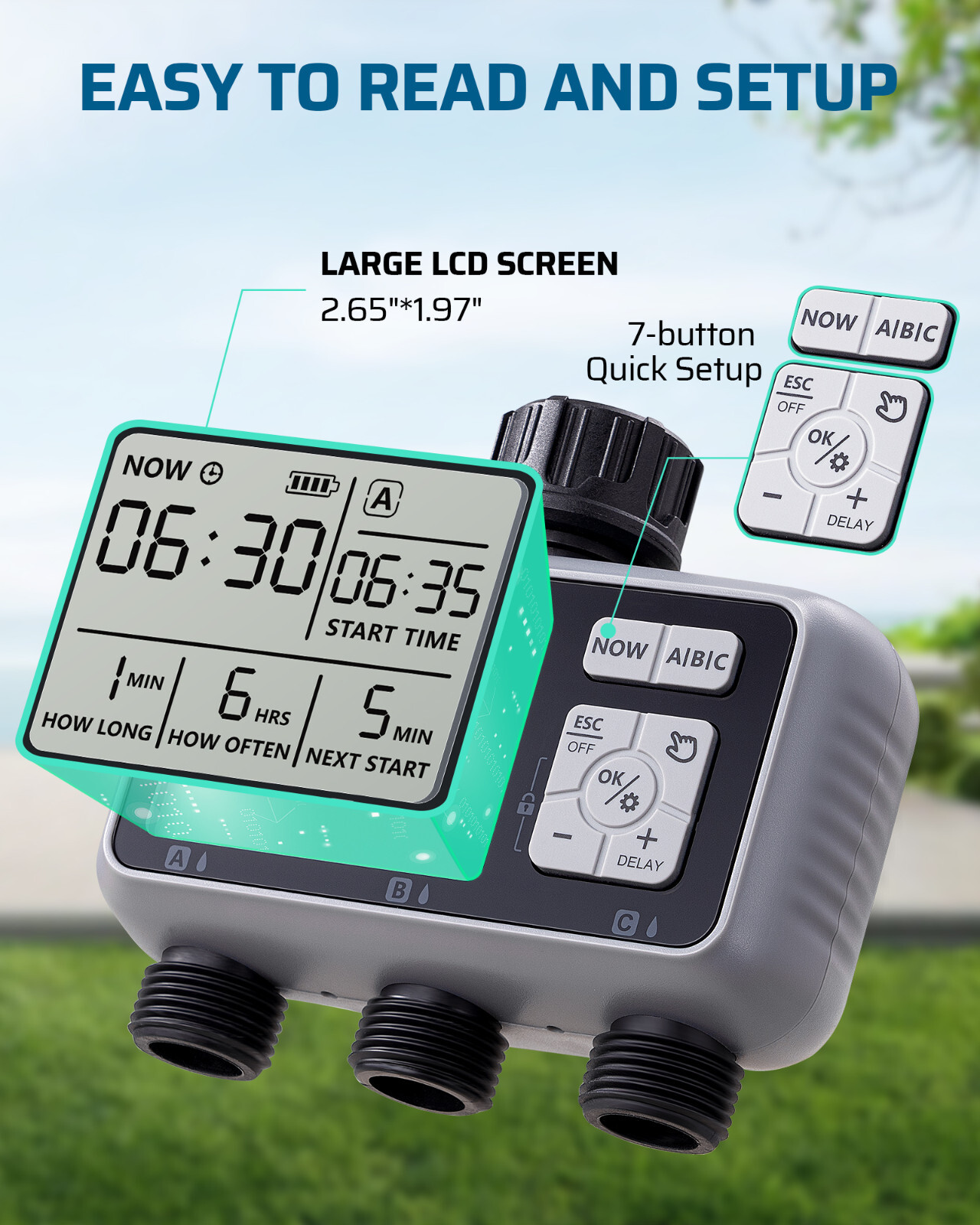 DEWENWILS Sprinkler Timer 3 Zone, Programmable Water Timer，Hose Faucet Timer