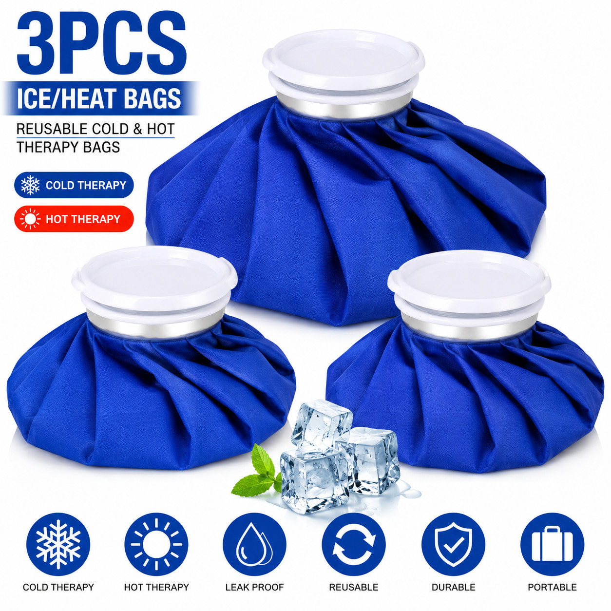 3PCS Reusable Hot Cold Ice Therapy Bags Knee Neck Pain Relief Injury Compress
