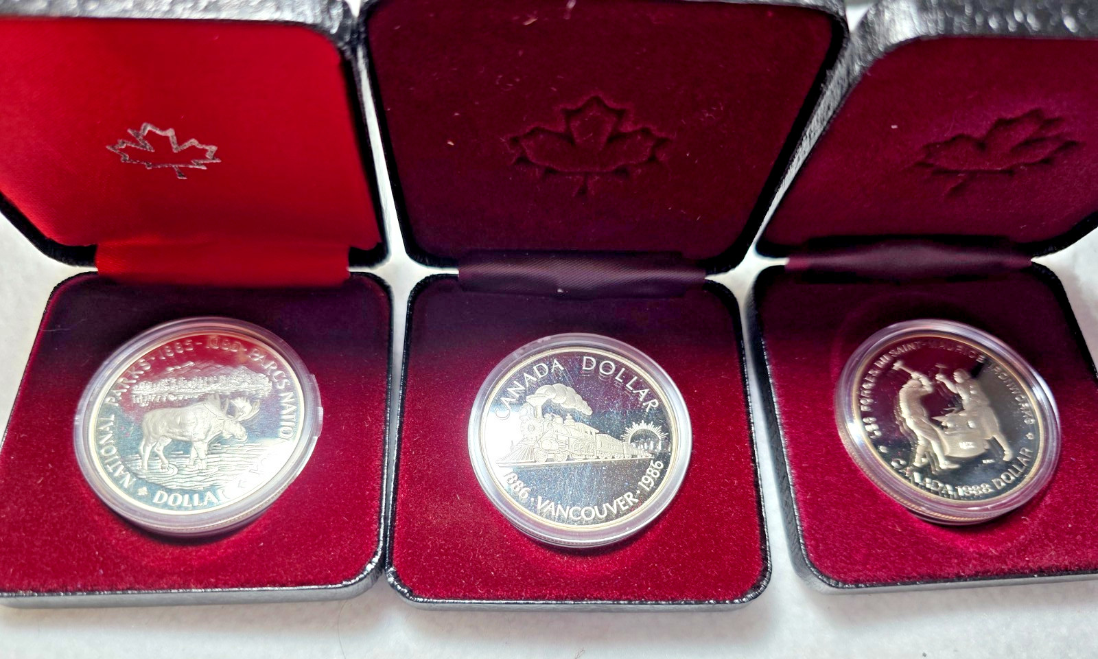 1985, 1986, 1988 CANADA PROOF SILVER DOLLAR COINS (3 COINS)
