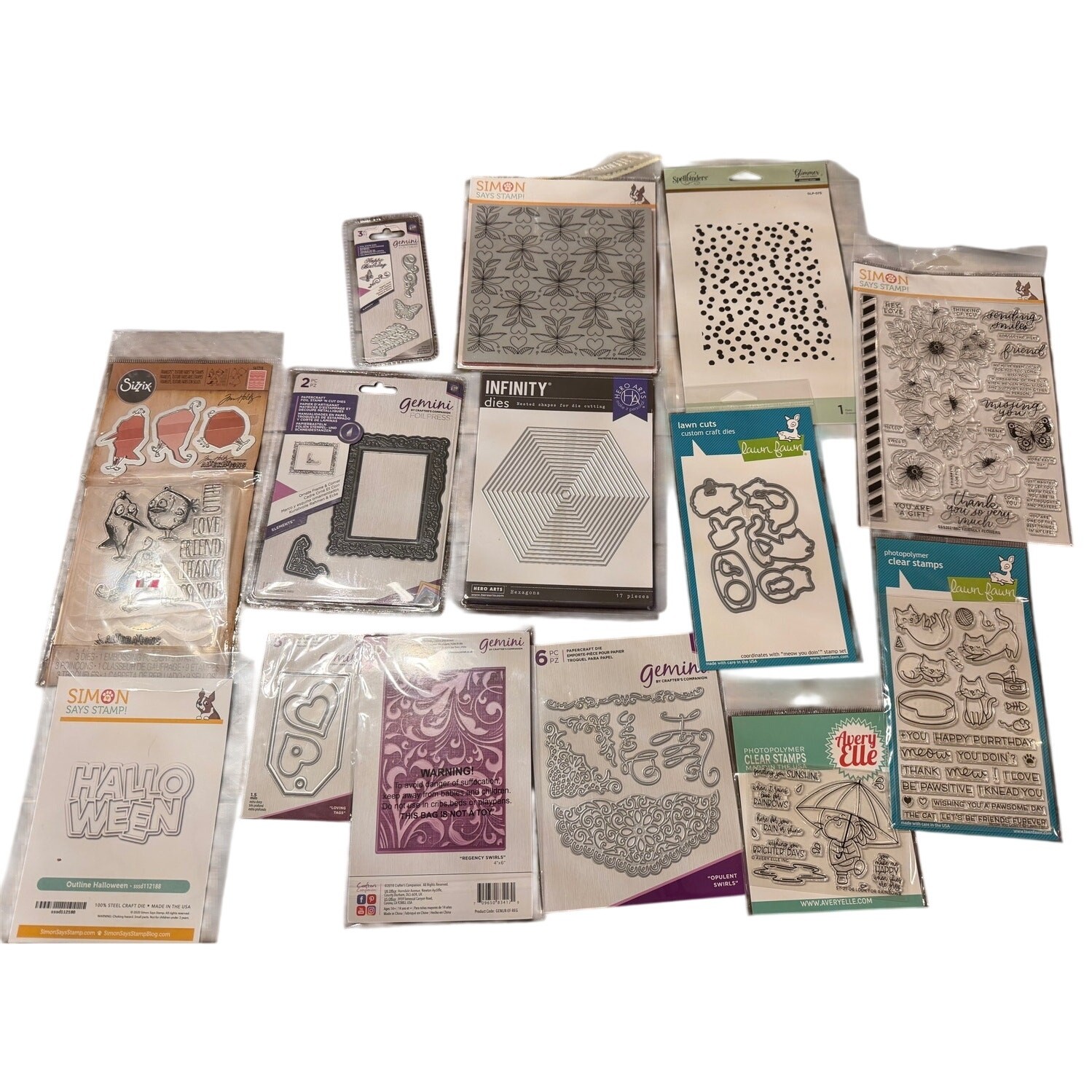 Craft Dies & Stamps Lot Simon Says Hero Arts Lawn Fawn Gemini Avery Elle 14pc