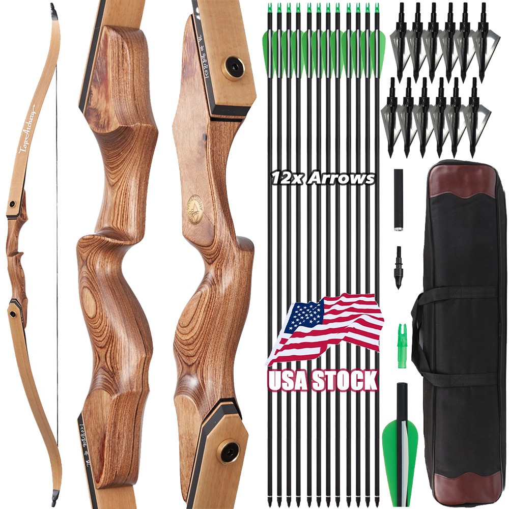 60inch Traditional Recurve Bow 30-50lbs Takedown Wooden Riser Bow Arrows Hunting