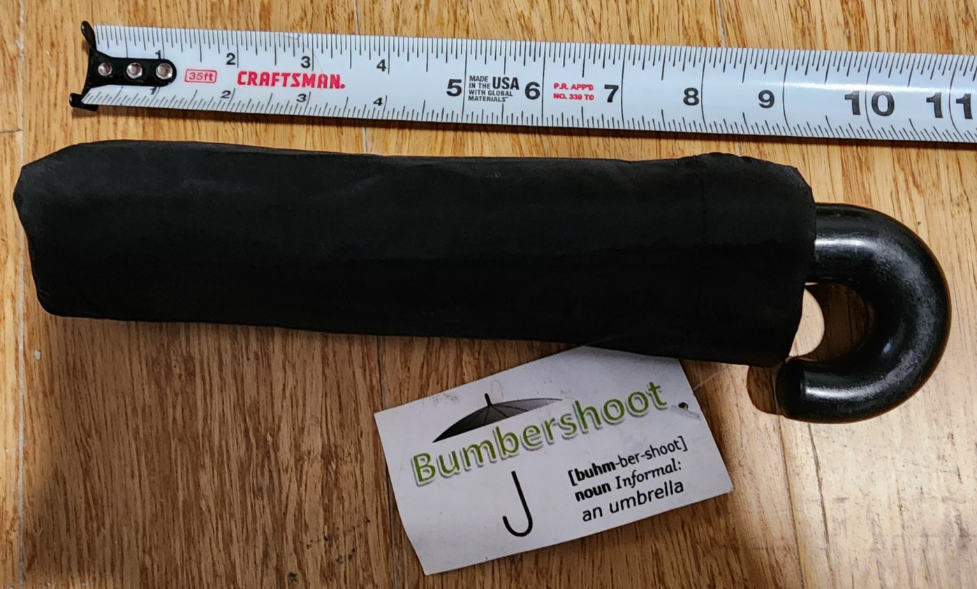 bumbershoot 11" black umbrella curved handle NEW!