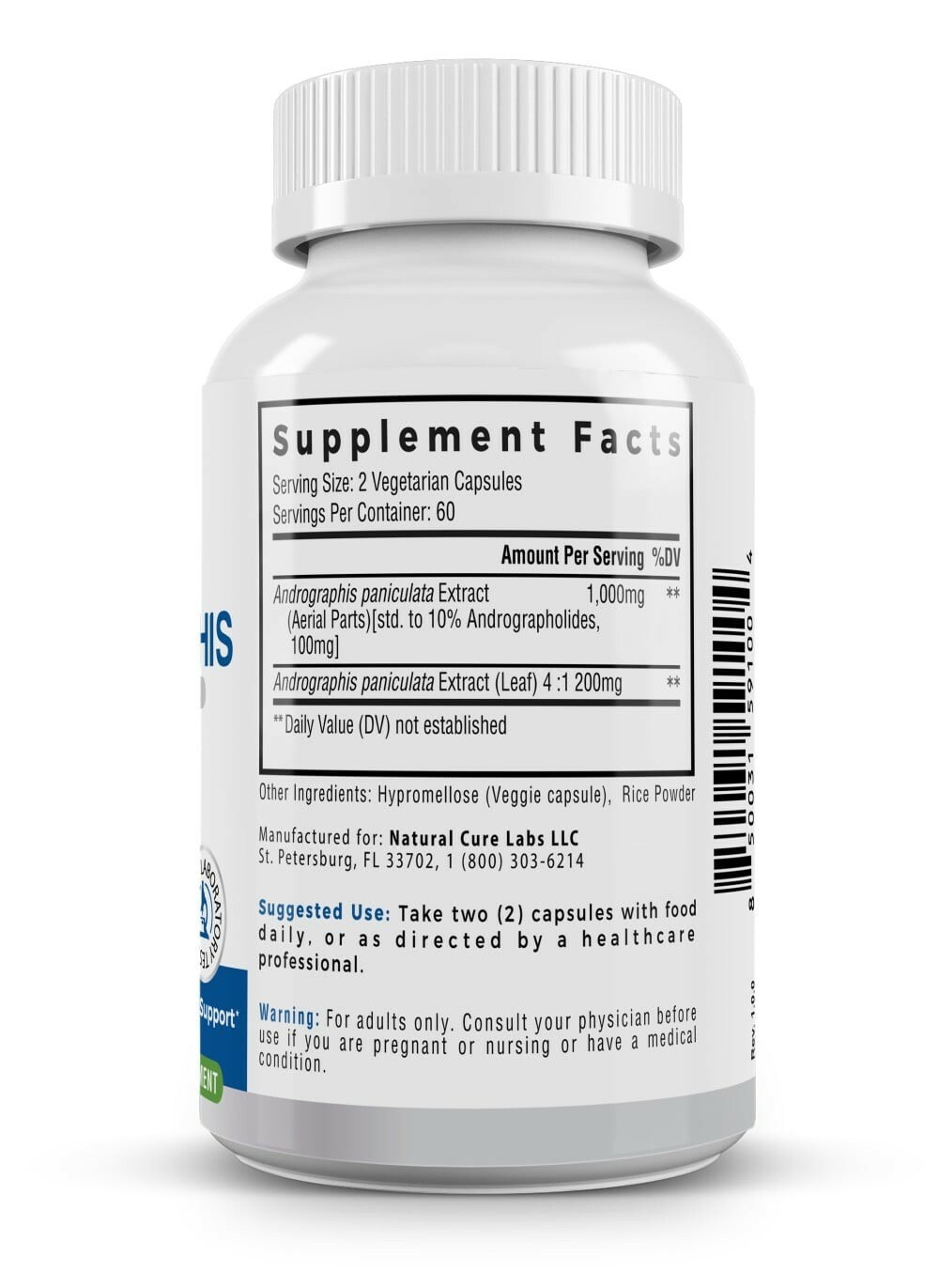 Premium Andrographis Extract 1,200mg (100mg Andrographolides), 120 Capsules