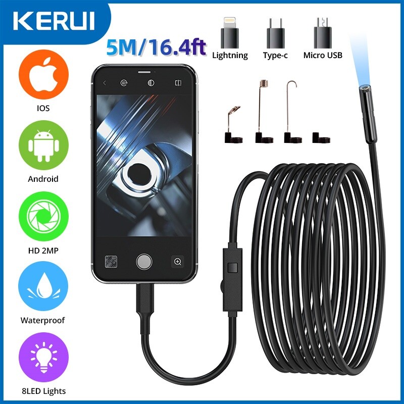 5M 8LED WiFi Borescope Endoscope Snake Inspection Camera for iPhone Android iOS