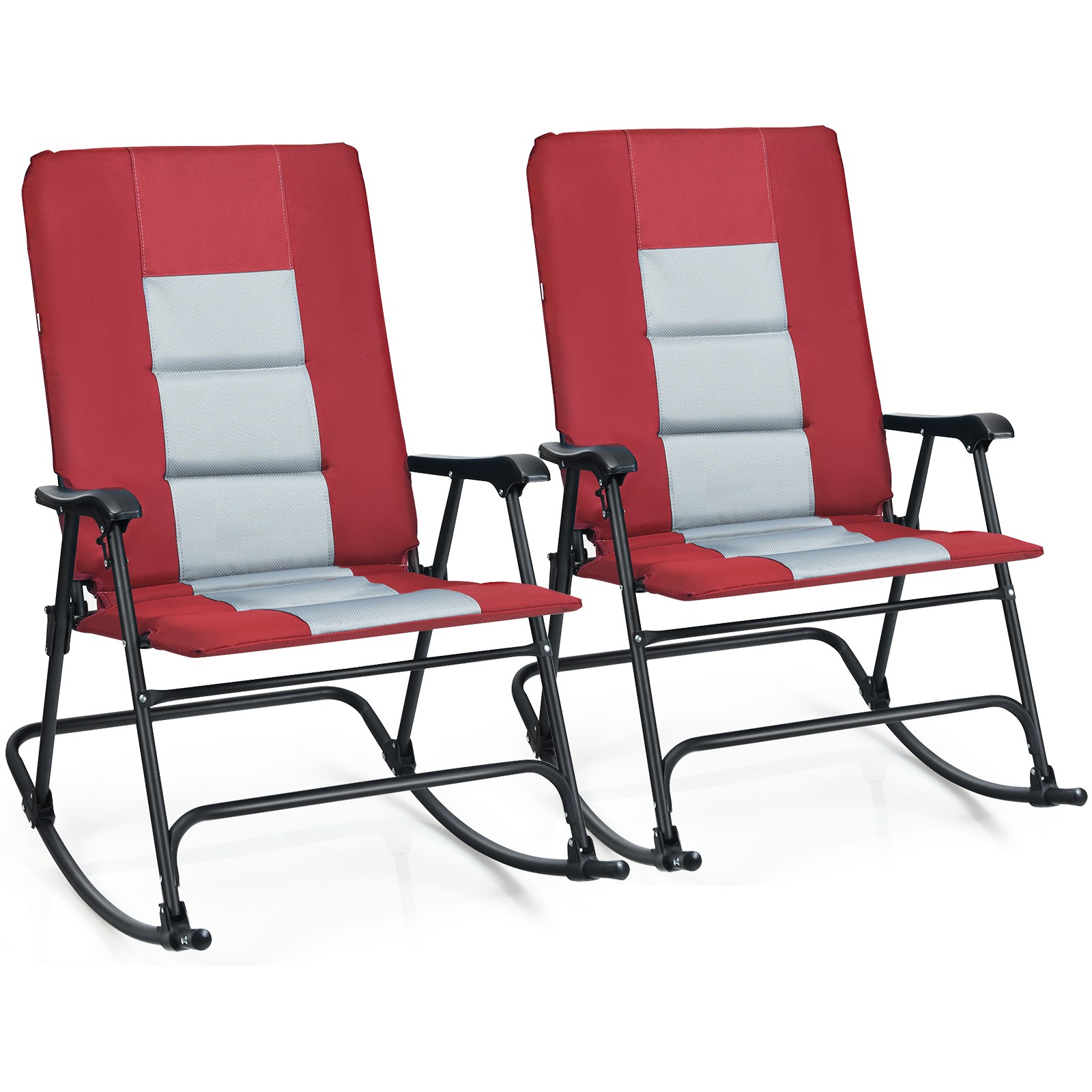Costway 2 PCS Foldable Rocking Padded Chair Portable Camping Chair Backrest Red
