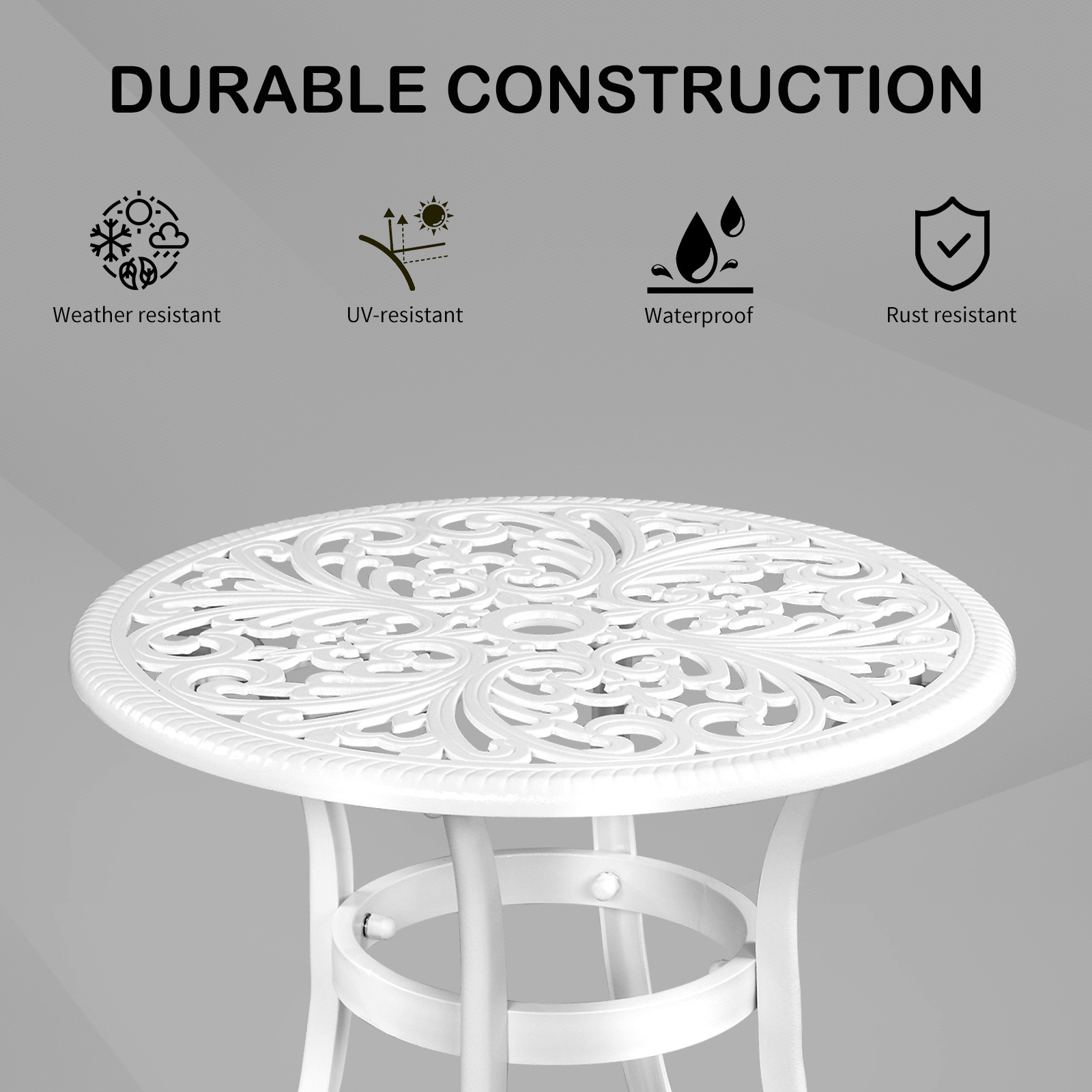 Phoenix Cast Aluminum Round Table, Patio End Table Side Table,Bar Table, White