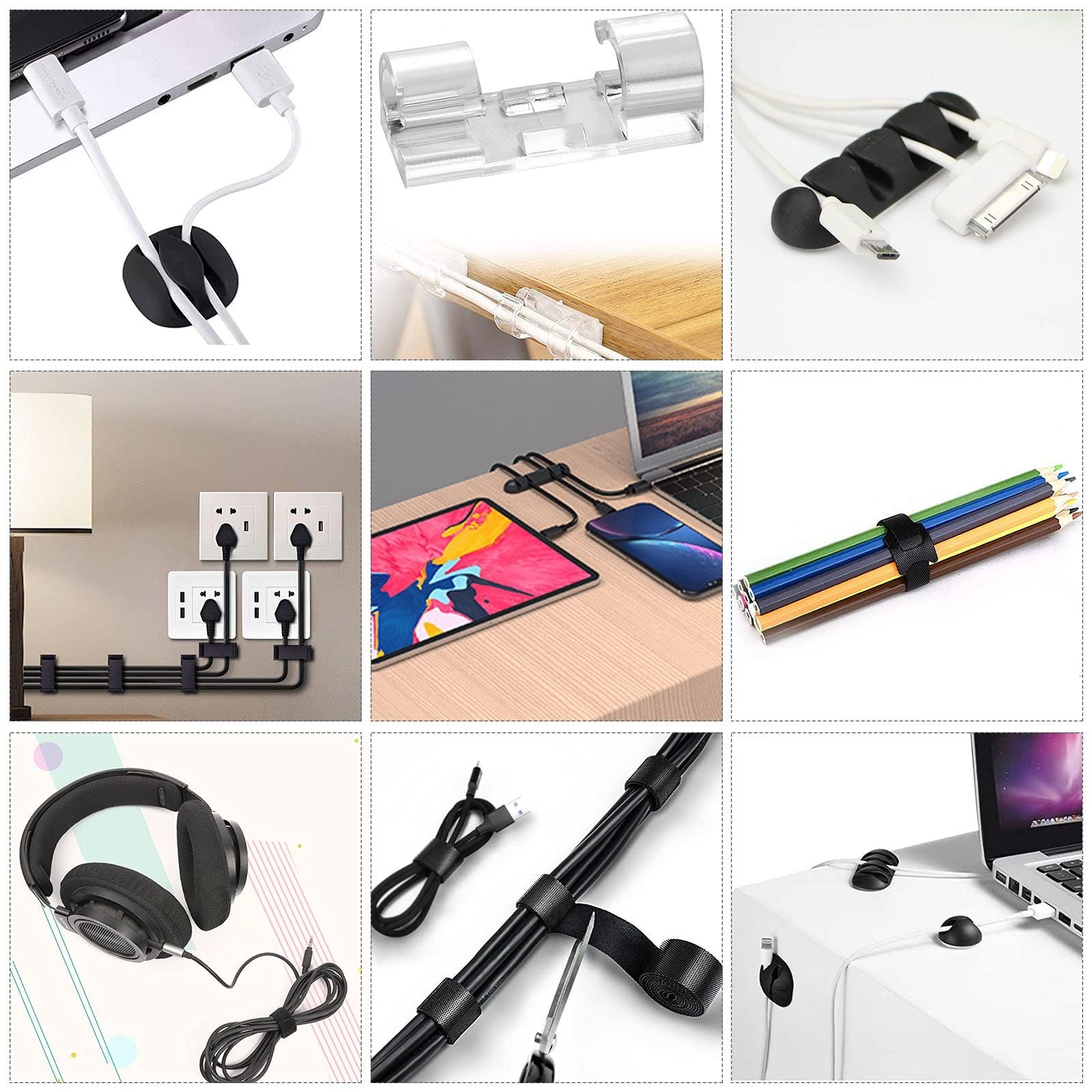 Cord Management Organizer Kit 4 Cable Sleeve split with 41Self 152 PCS, Black