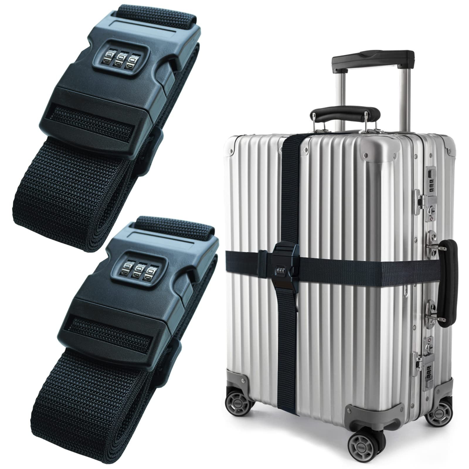 2 PCS Luggage Strap 78" x 2" Suitcase Belts Wide Adjustable Packing Straps Tr...