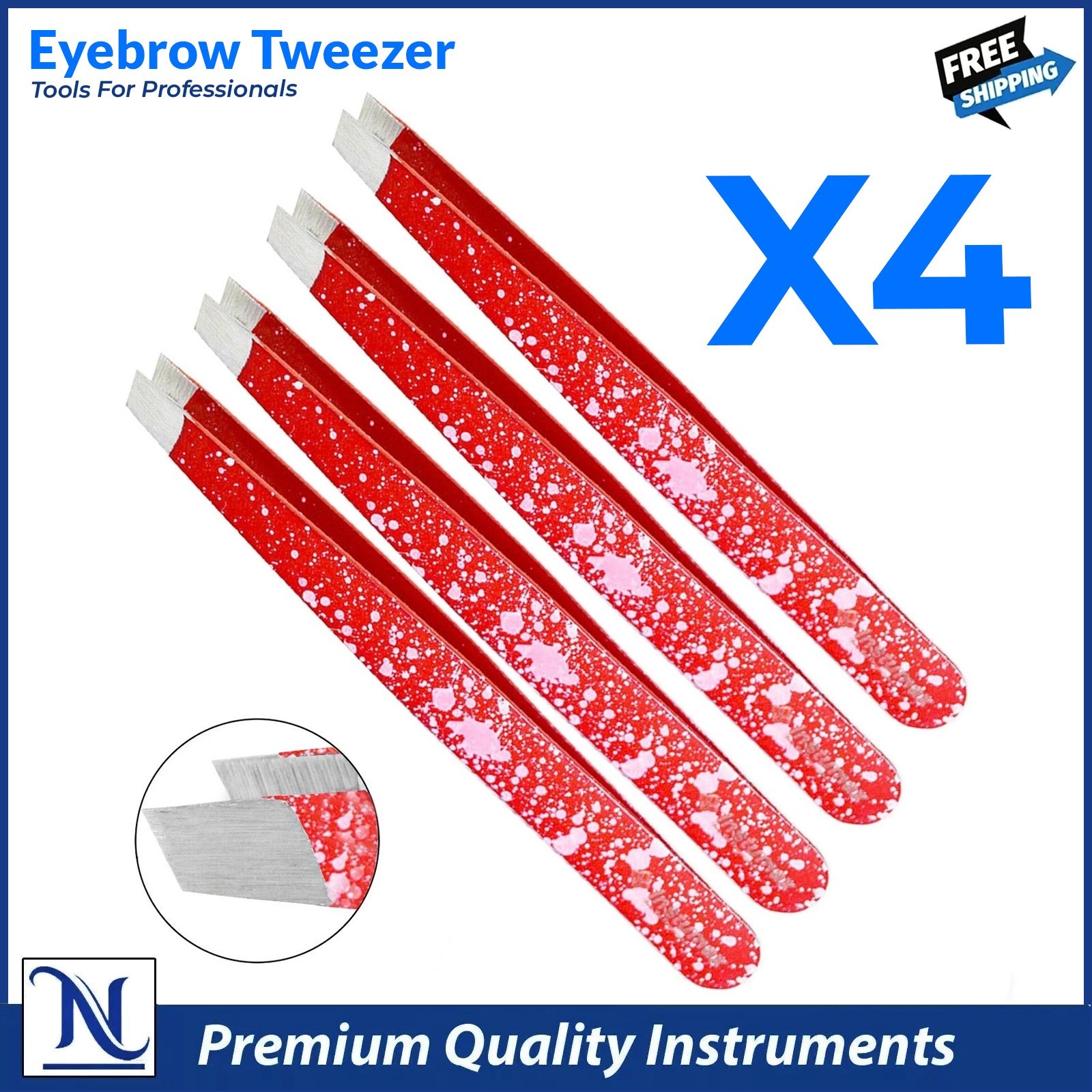 Eyebrow Tweezers - Red Thick Tip for Facial & Ingrown Hair Removal (Set of 4)