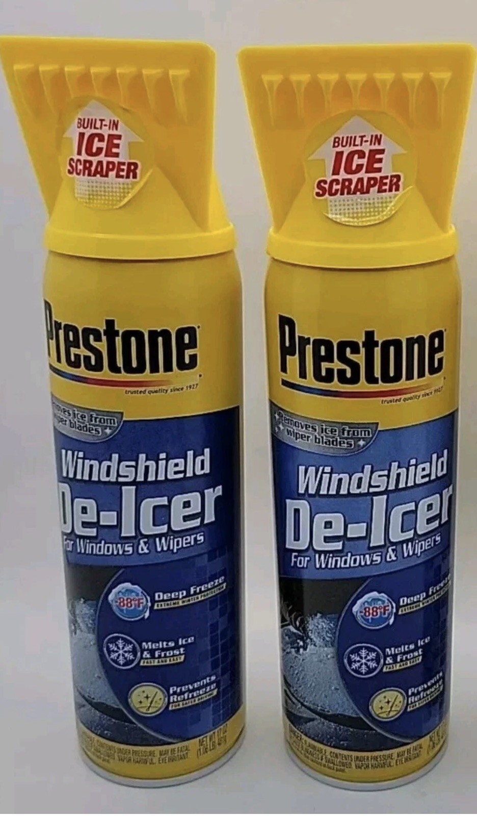 2 Pack-PRESTONE Windshield De-Icer-Spray Canister (17 oz.) Built In Ice Scraper