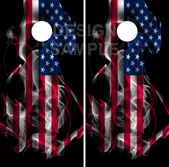 American Flag Smoke LAMINATED Cornhole Wrap Bag Toss Skin Decal Sticker
