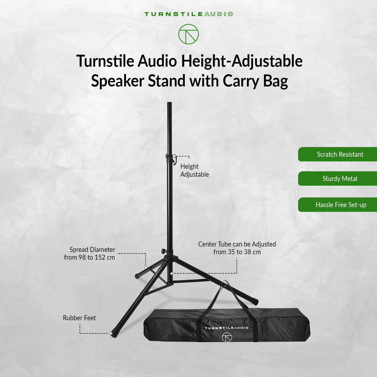 Turnstile Audio Height-Adjustable Speaker Stand with Carry Bag #SS6-SB