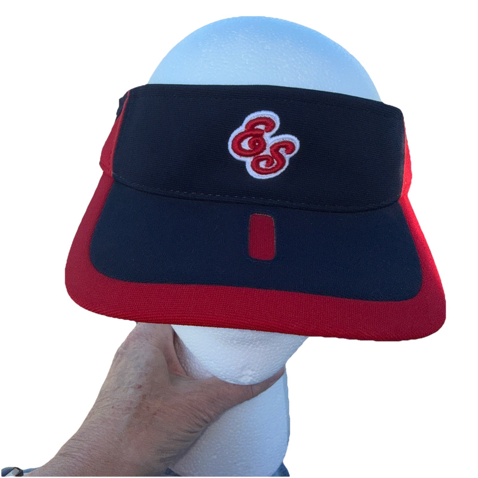 ES Script Red White Blue Visor Babe Ruth Baseball Hook Loop EUC