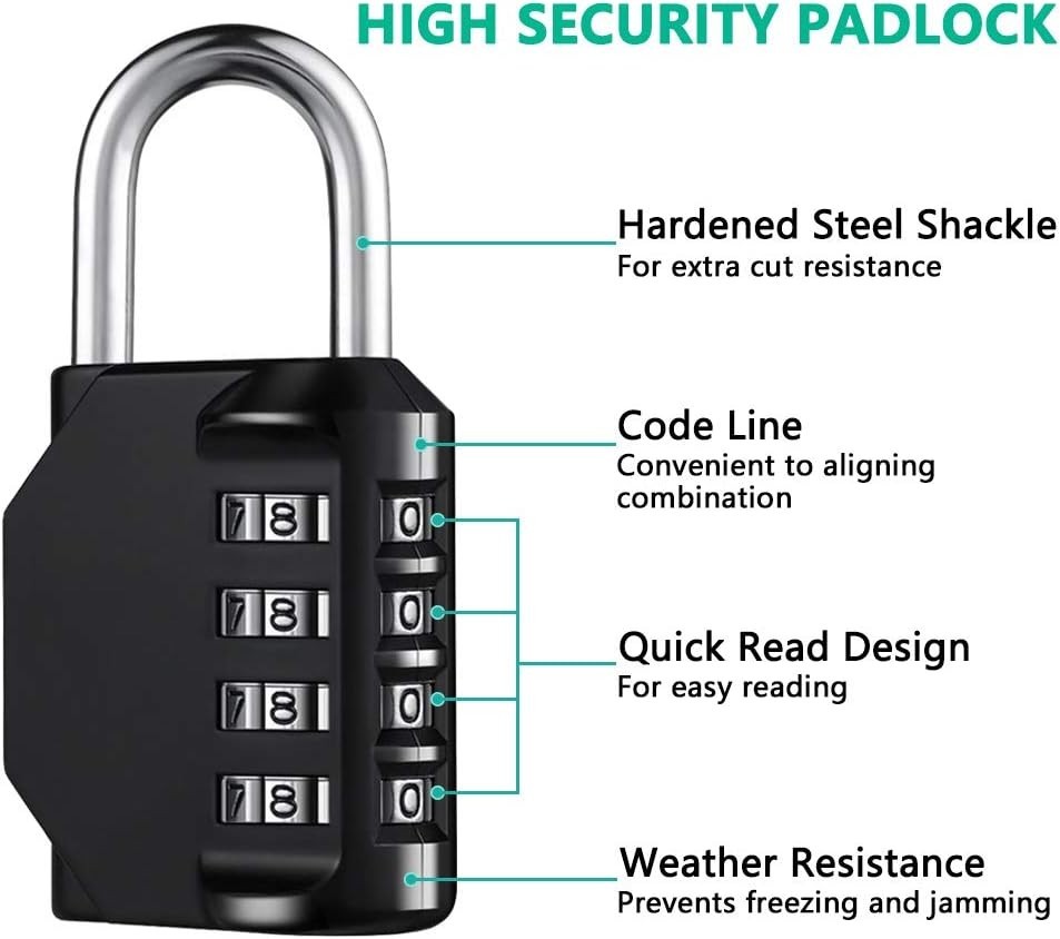 Combination Lock Resettable 4 Digit Padlock with Combination, Waterproof and ...