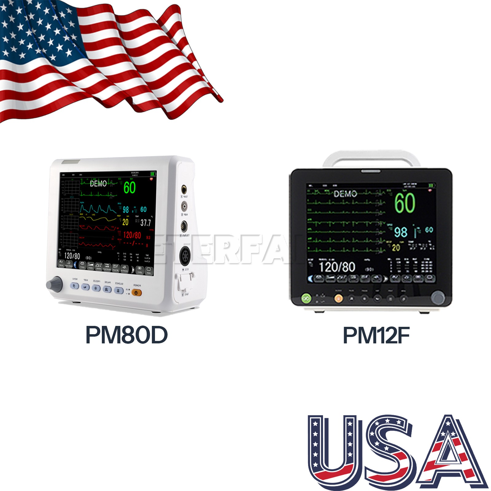 Portable Vital Sign Patient Monitor ECG NIBP RESP TEMP SPO2 PR 8/12 inch