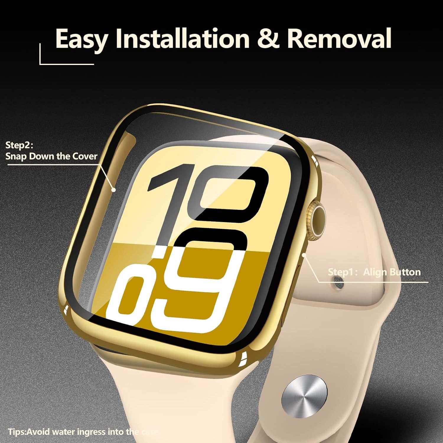 2-Pack Gold Case with Tempered Glass Screen Protector for Apple Watch 46mm